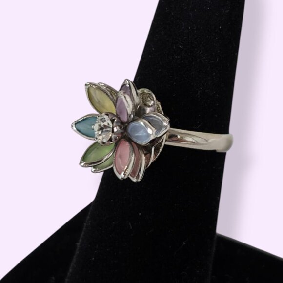 (2/$20) Colourful Flower Rhinestone Ring - Picture 3 of 8